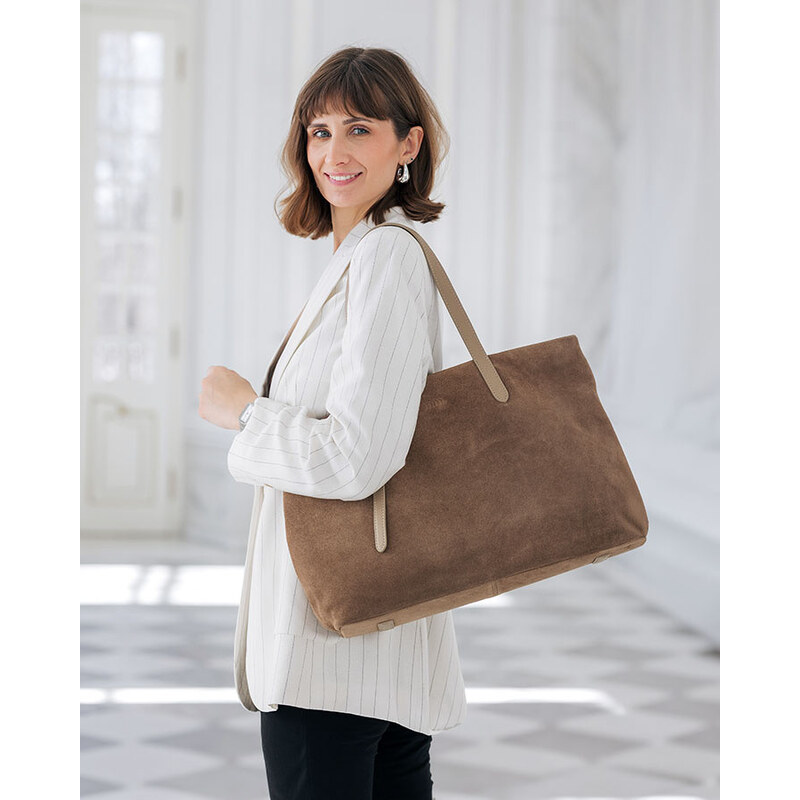 MARCO MAZZINI Dámska taška typu hobo, prírodná koža, semiš | béžová 67808186