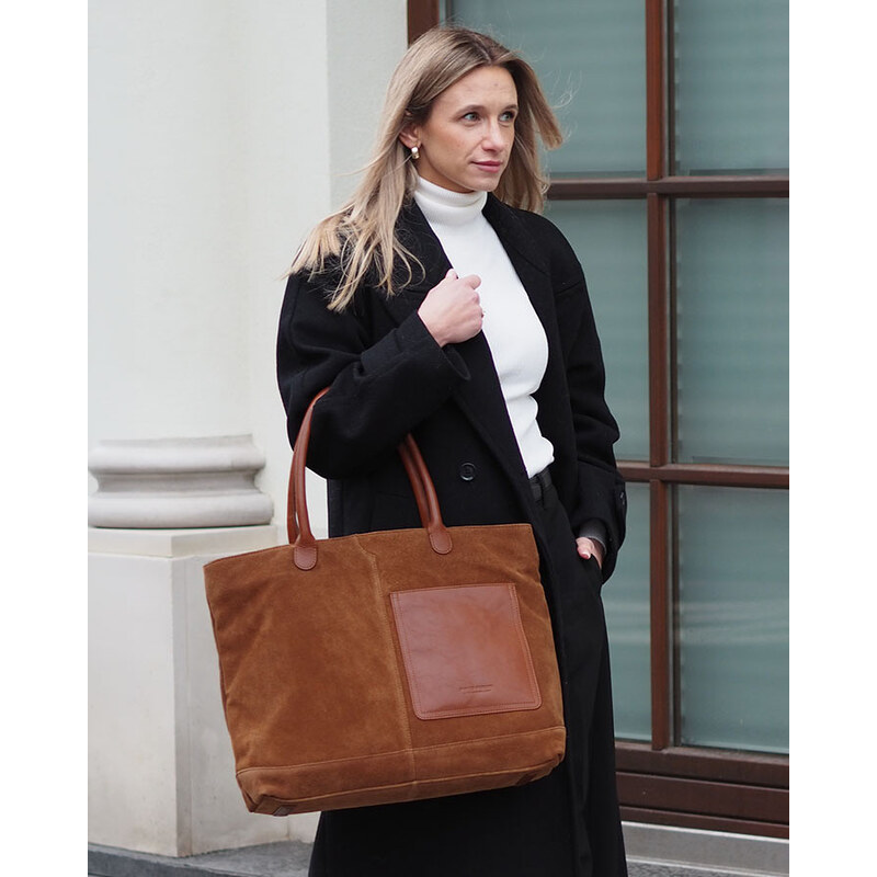 MARCO MAZZINI Dámska kožená taška, typu hobo semiš | koňak vp3ee 67826798