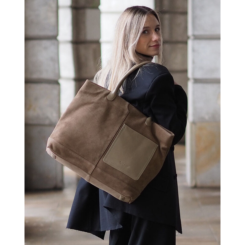 MARCO MAZZINI Dámska kožená taška typu hobo | tmavobéžová vp3hh 67826800