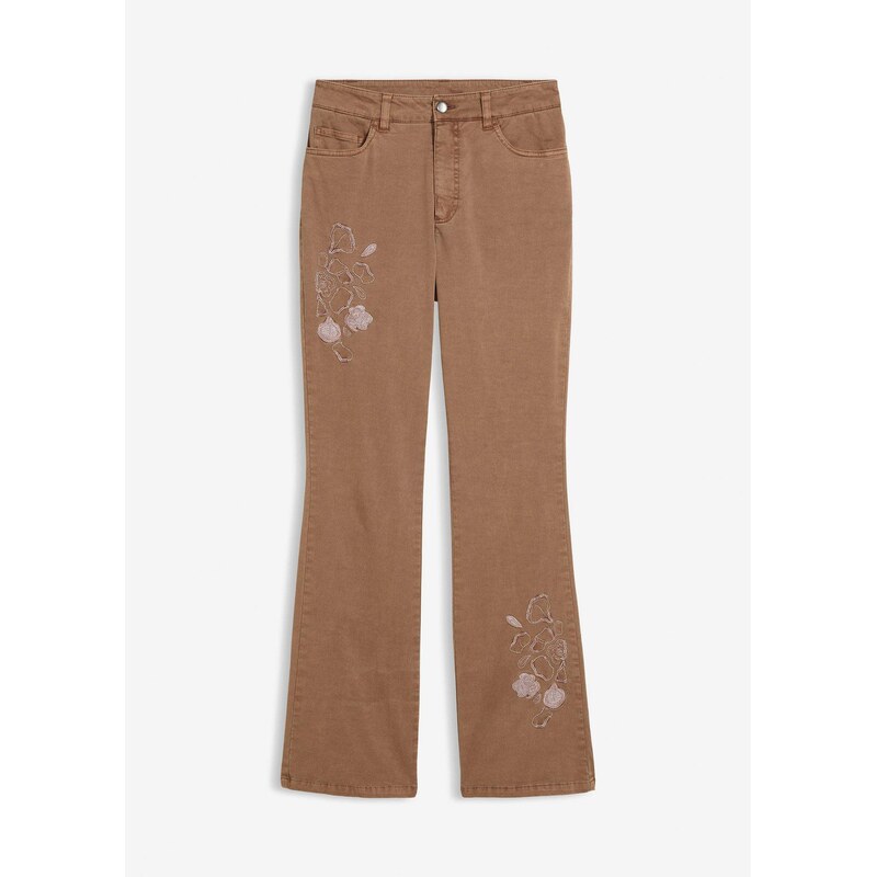 bonprix Zvonové džínsy s výšivkou, farba hnedá 68404608