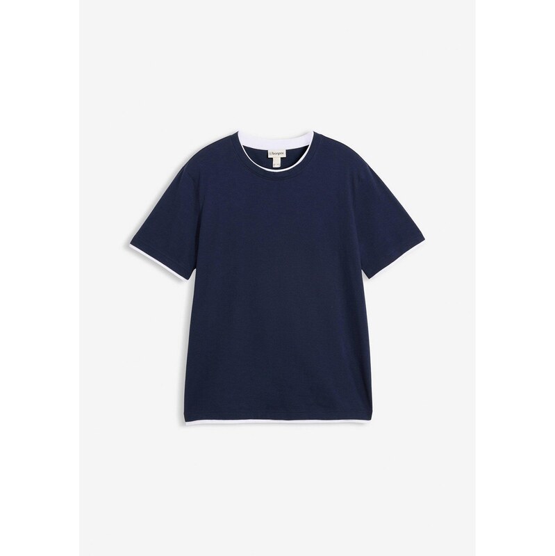 bonprix Tričko, 2 v 1 vzhľad, Slub-Yarn, farba modrá 68404611