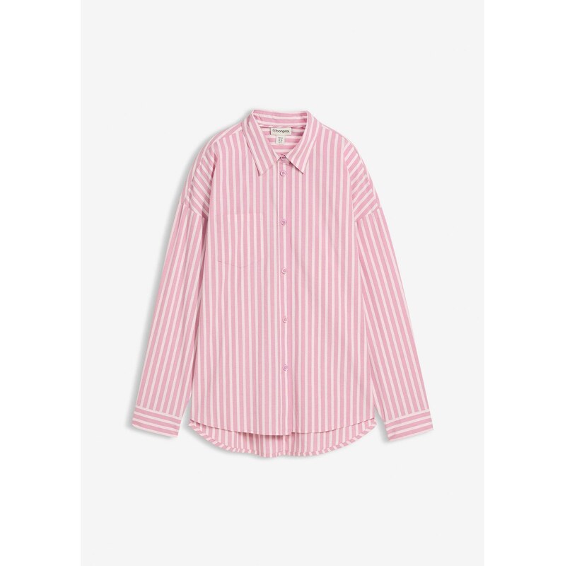 bonprix Oversize-blúzka z bavlneného popelínu, farba ružová 68404649
