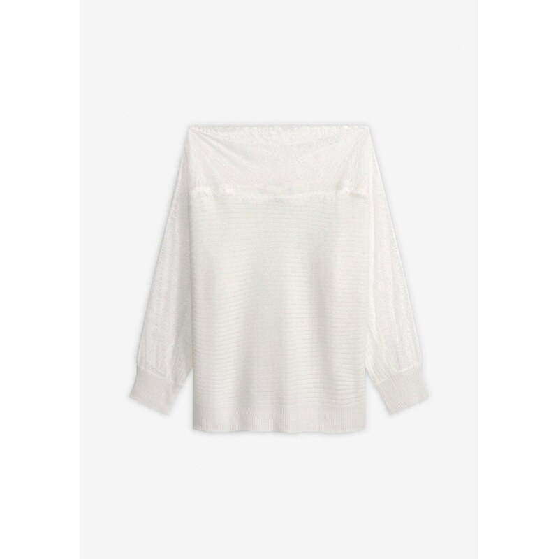 bonprix Pulóver s odhalenými plecami, farba biela 68404715