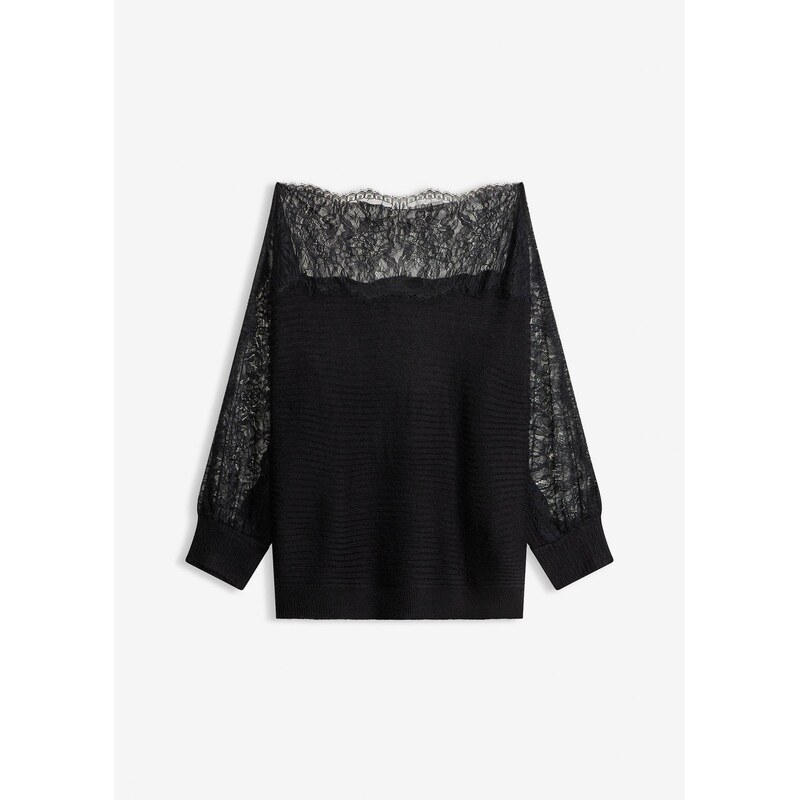 bonprix Pulóver s odhalenými plecami, farba čierna 68404714