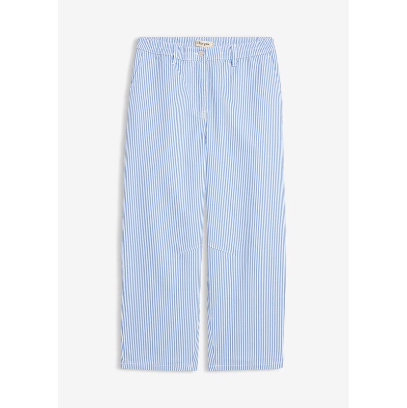 bonprix Nohavice Barrel s pohodlným pásom, vysoký pás, farba modrá 68404724