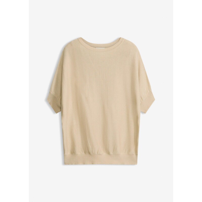 bonprix Jemne pletený pulóver z bavlneného mixu, farba béžová 68404774