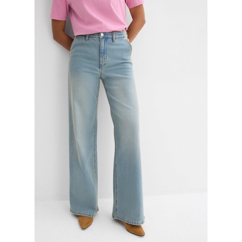 bonprix Džínsy, Loose, rovné, vysoký pás, farba modrá 68404445