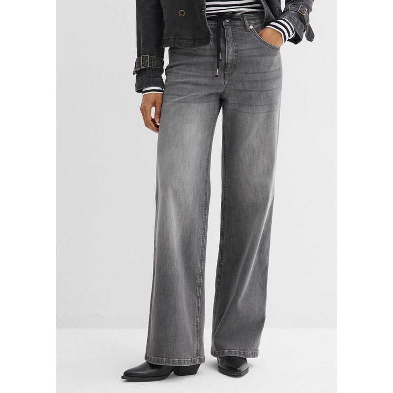 bonprix Džínsy, Loose, rovné, vysoký pás, farba šedá 68404450