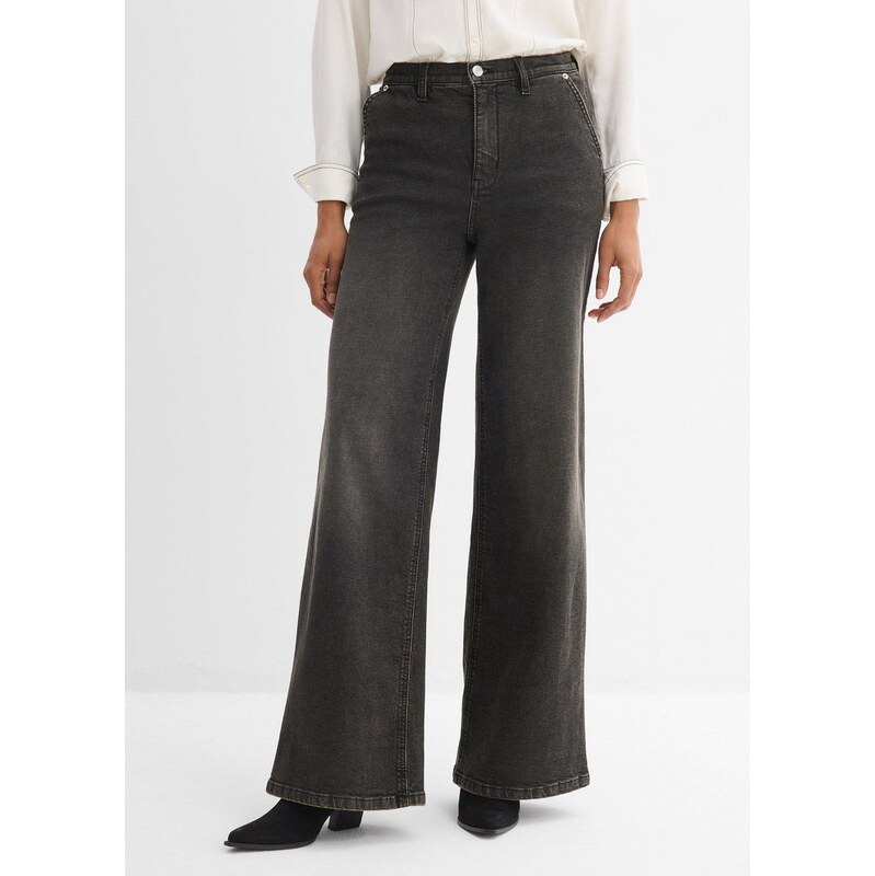 bonprix Džínsy, Loose, rovné, vysoký pás, farba čierna 68404451