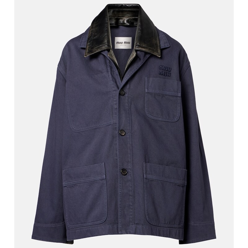 Miu Miu Leather-trimmed oversized cotton gabardine jacket 68425033
