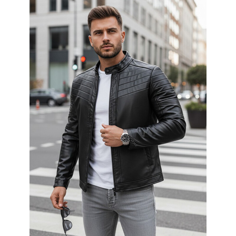 BASIC Koženková čierna prešívaná bunda TX4243 35136866