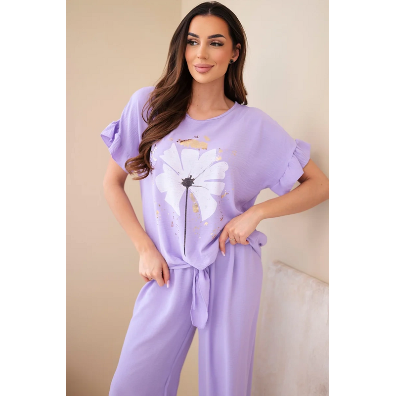 Kesi Dámska súprava z viskózy s potlačou blúzky a nohavíc čierna 68410780