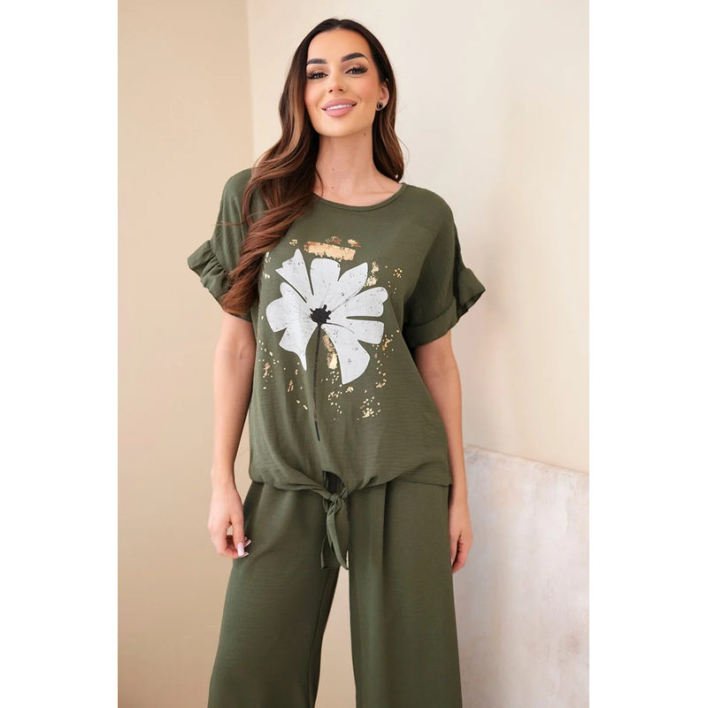 Kesi Dámska súprava z viskózy s potlačou blúzky a nohavíc čierna 68410781