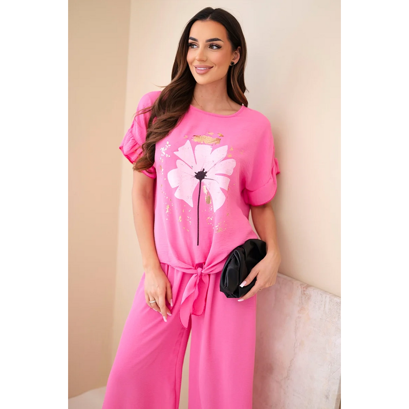 Kesi Dámska súprava z viskózy s potlačou blúzky a nohavíc čierna 68410782