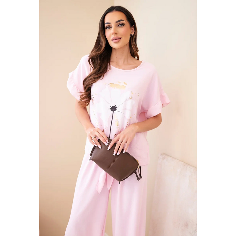 Kesi Dámska súprava z viskózy s potlačou blúzky a nohavíc čierna 68410785