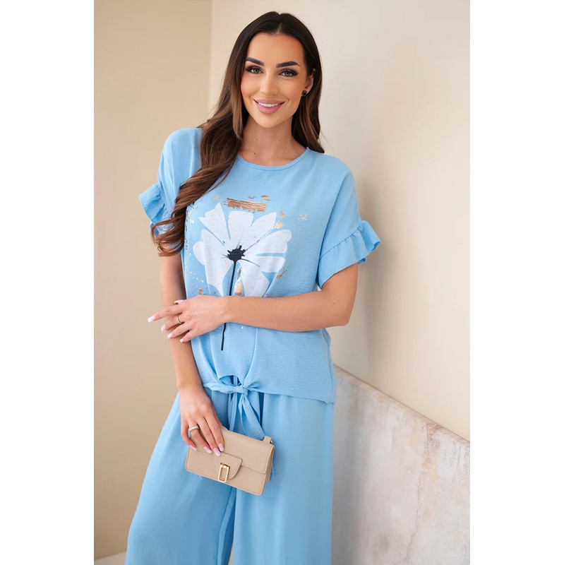 Kesi Dámska súprava z viskózy s potlačou blúzky a nohavíc čierna 68410779