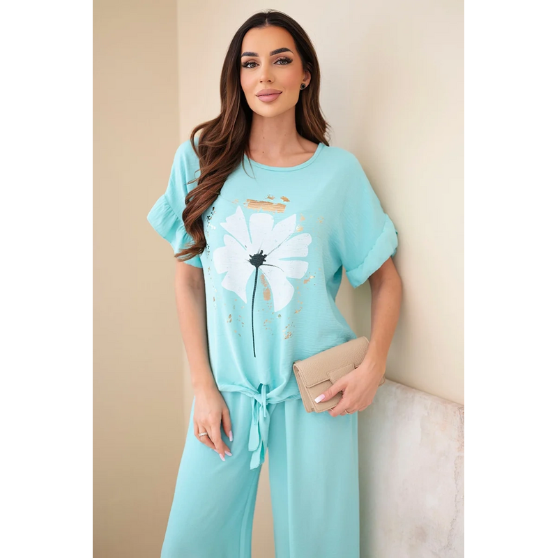 Kesi Dámska súprava z viskózy s potlačou blúzky a nohavíc čierna 68410783