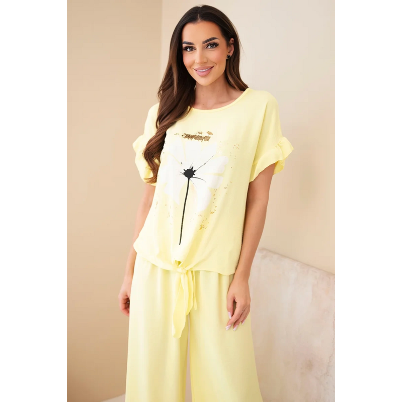 Kesi Dámska súprava z viskózy s potlačou blúzky a nohavíc čierna 68410784