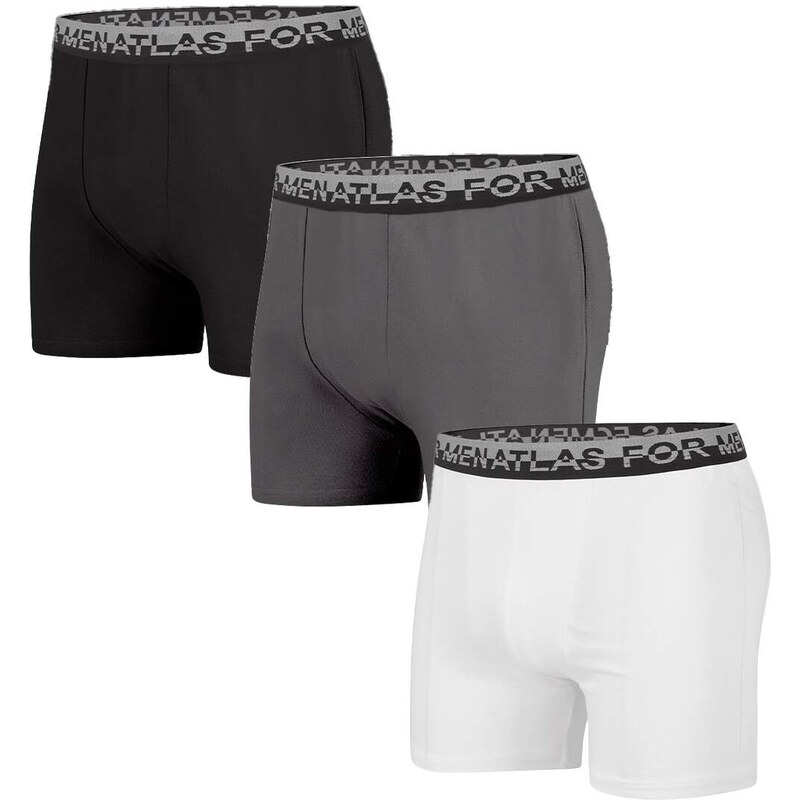 Sada 3 pohodlných jednofarebných boxeriek Atlas For Men Čierna 68411237