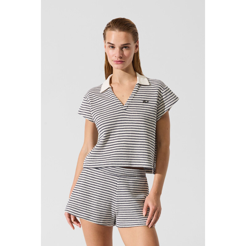 PLÁŽOVÉ OBLEČENIE KARL LAGERFELD CROCHET STRIPED POLO TOP 68411362