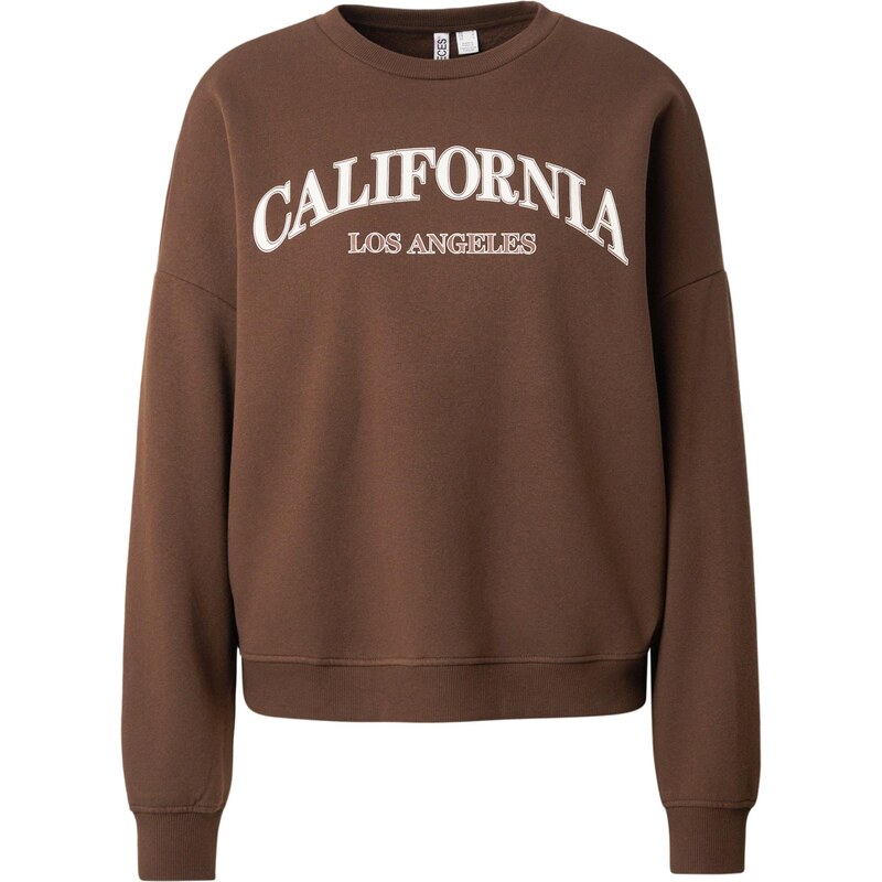 PIECES Mikina PCTAMY tmavohnedá / biela 68415612