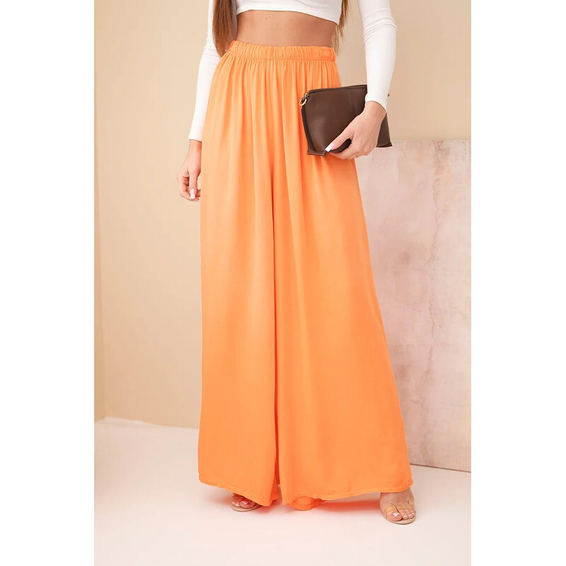 K-Fashion Dámske široké nohavice z viskózy s elastickým pásom oranžové 68416289