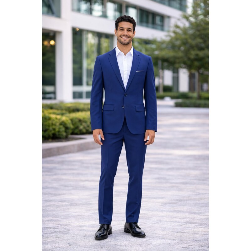 Pánske modré oblekové bi-stretch sako CELIO slim fit 68420747