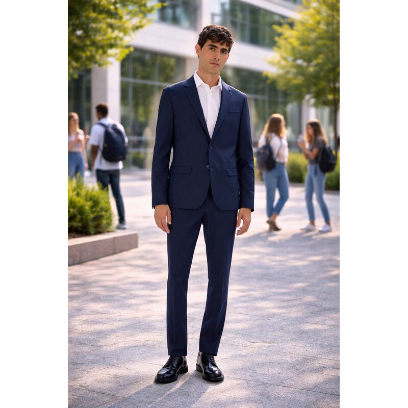 Pánske tmavomodré oblekové bi-stretch sako CELIO slim fit 68420746