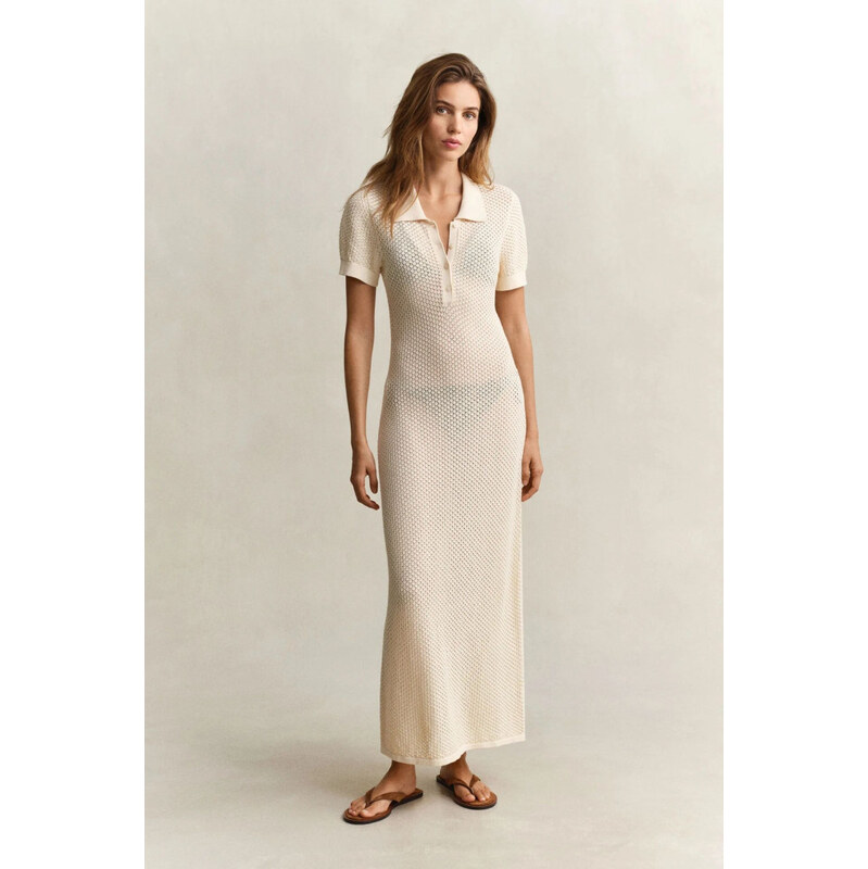 ŠATY GANT LACE KNIT RUGGER DRESS CREAMED WHITE 68423475