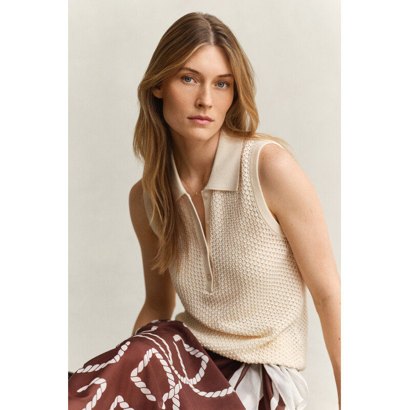 SVETER GANT LACE KNIT SLEEVELESS RUGGER CREAMED WHITE 68423482