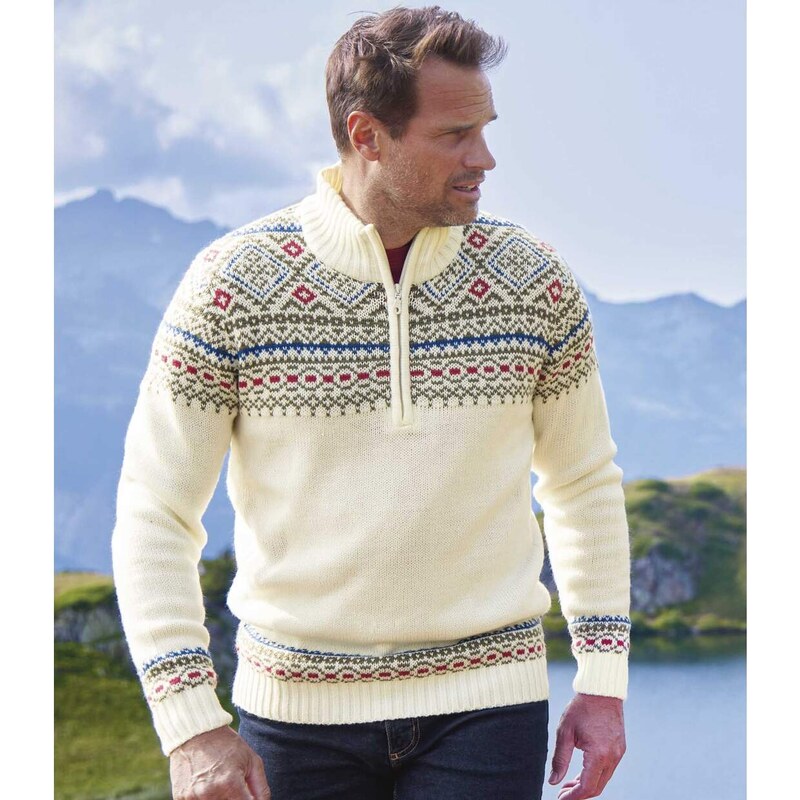 Pletený sveter s golierom na zips Atlas For Men Biela 68424342