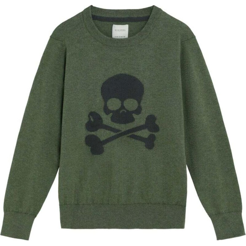 Scalpers Sveter Skull Intarsia antracitová / kaki 68427348