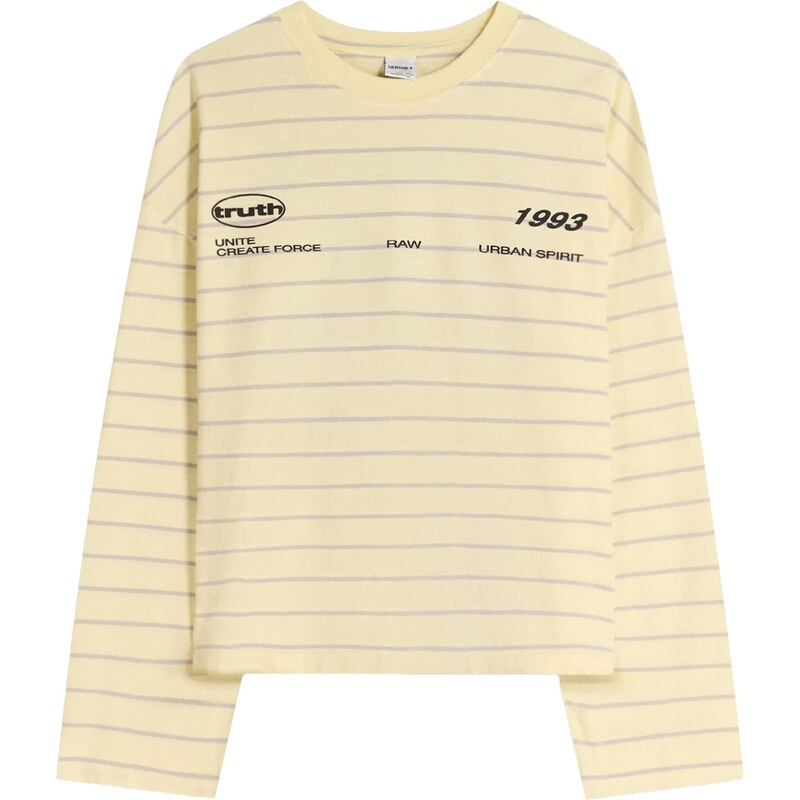 Bershka Tričko svetložltá / svetlosivá / čierna 68428002