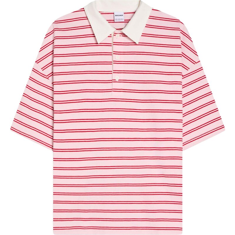 Bershka Tričko ružová / červená / biela 68428016