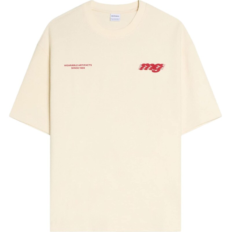 Bershka Tričko svetlobéžová / červená 68428031