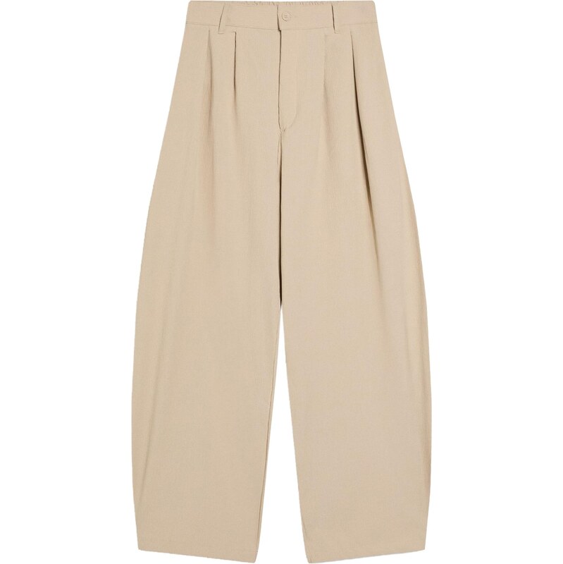 Bershka Plisované nohavice béžová 68428039