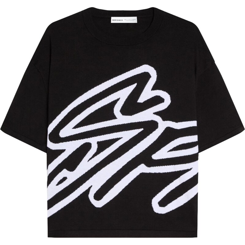 Bershka Tričko čierna / biela 68428102
