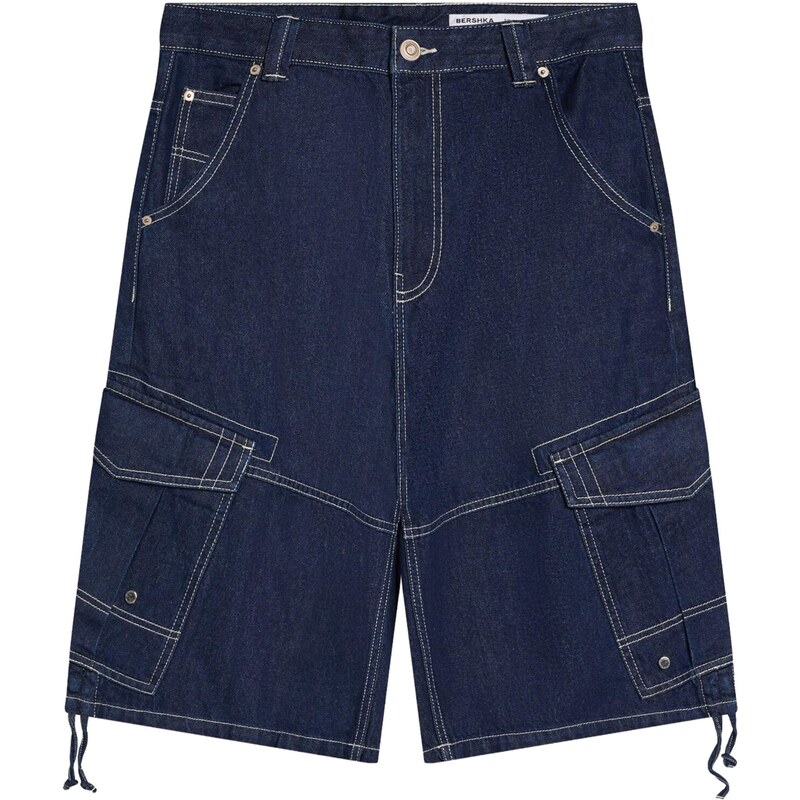 Bershka Rifľové kapsáče námornícka modrá 68428144