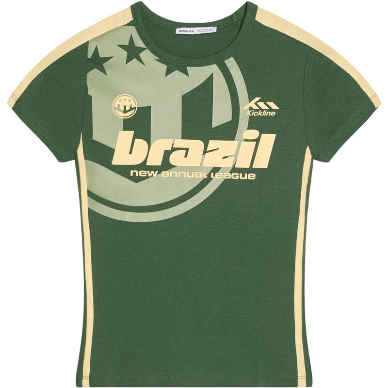 Bershka Tričko béžová / jedľová / pastelovo zelená 68428137