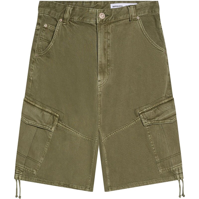Bershka Rifľové kapsáče kaki 68428159