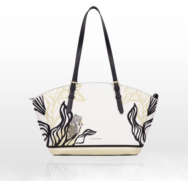 CROMIA METRO LEAF kožená shopper kabelka bielo - čierna vzor listov 68428541