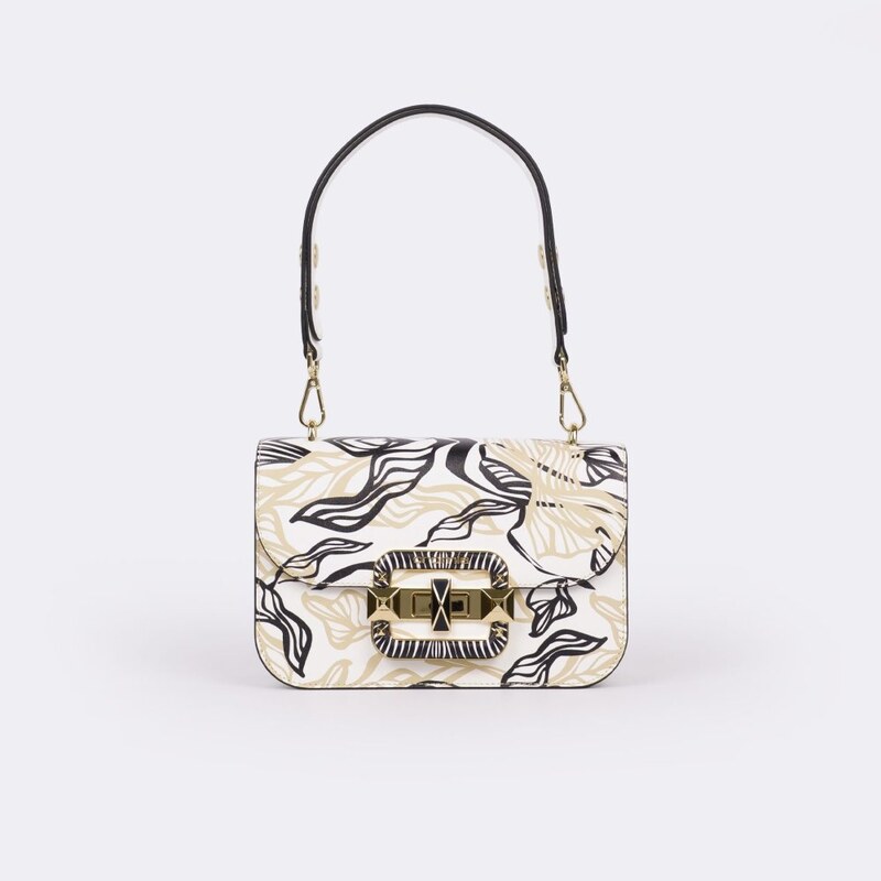 CROMIA IT LEAF kožená kabelka bielo - čierna vzor listov 68428542