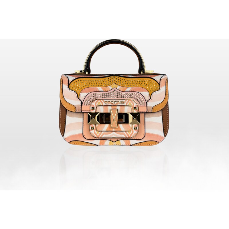 CROMIA IT SOLEA kožená kabelka hnedo-bielo-broskyňová 68422734