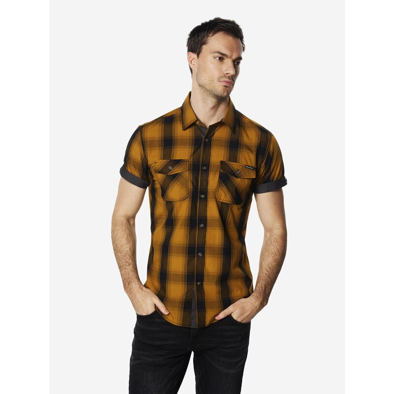 KOROSHI Košeľa okrová / čierna 68430469