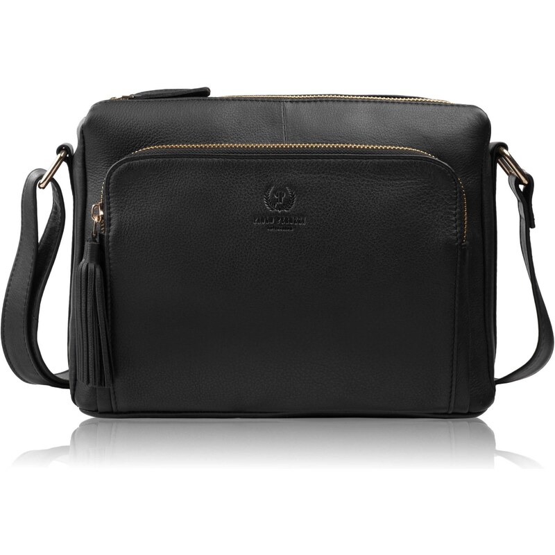 Paolo Peruzzi Dámska priestranná kožená kabelka cez rameno | čierna AY 68429985