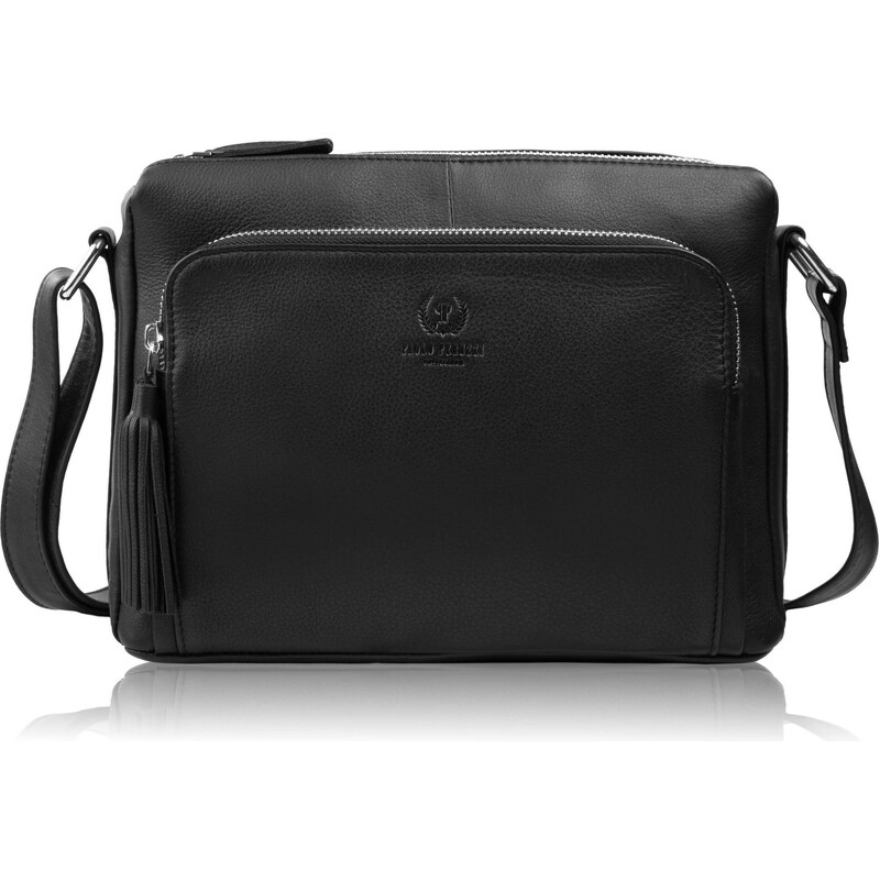 Paolo Peruzzi Dámska priestranná kožená kabelka cez rameno | čierna AY 68429986