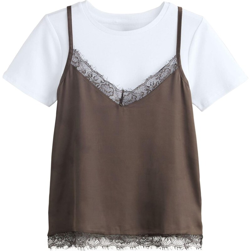 Next Tričko čokoládová / biela 68441093