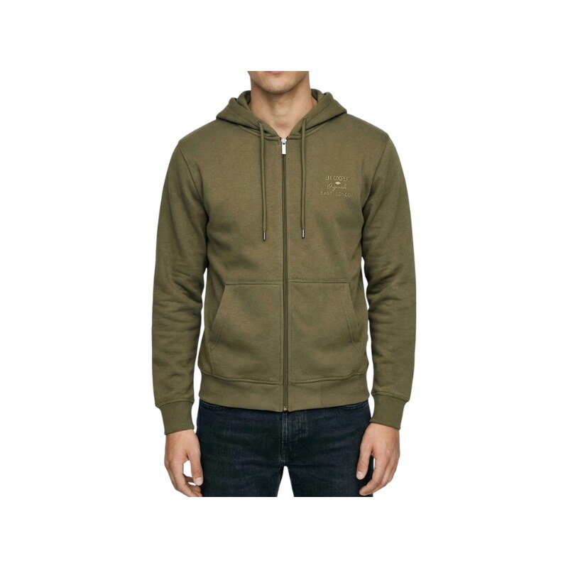 Pohodlná Pánska Mikina LEE COOPER Originals na zips s kapucňou olivová 68435556