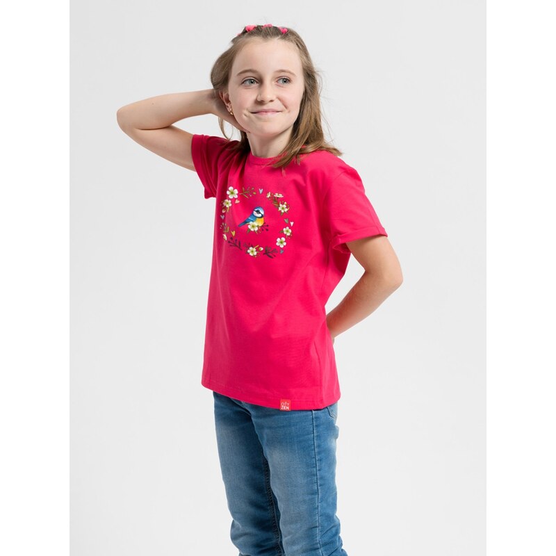 Detské tričko CityZen DOROTKA s potlačou Jarná sýkorka malinová 68440036