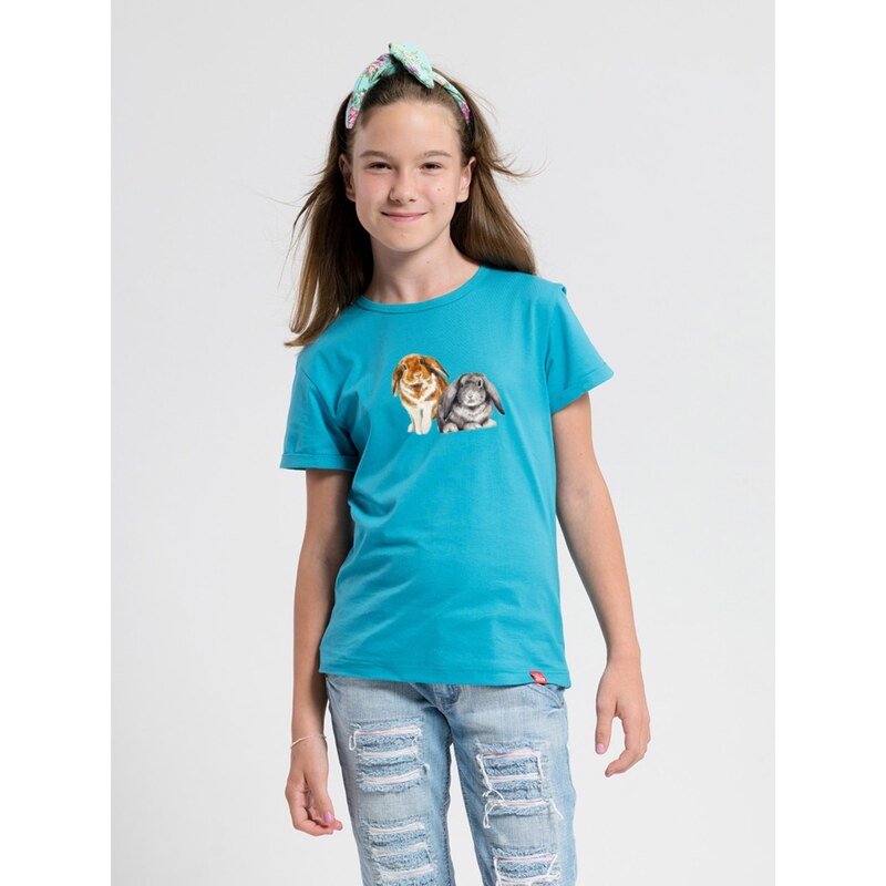 Detské tričko CityZen DOROTKA s potlačou Zajačikovia petrolejová 68440037